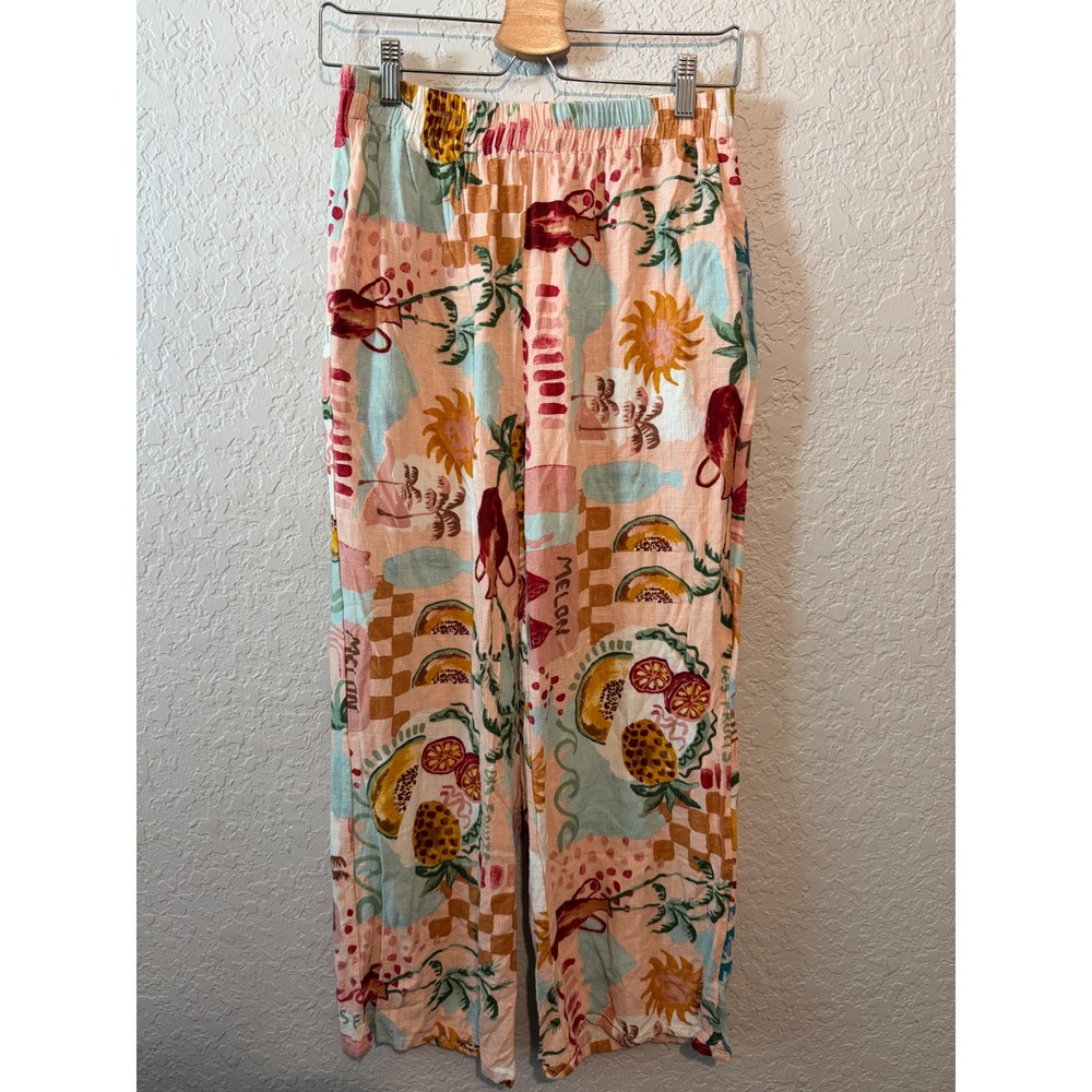 Paper Heart Tropical Fruit Print Linen Blend Pants Size S Boho Vacation Summer